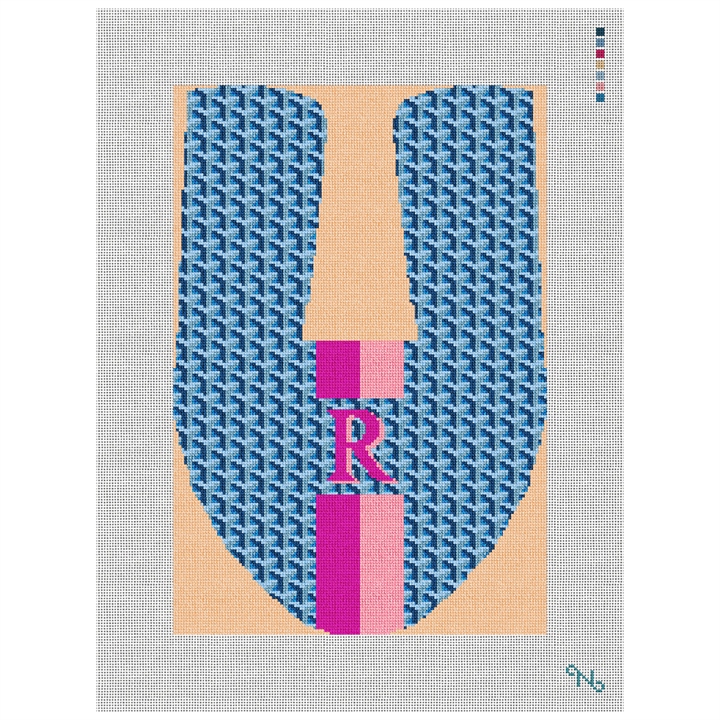 Personalized Mod Slipper Needlepoint Kit Stitched Preview