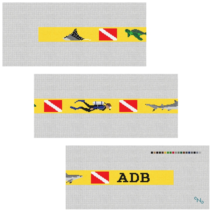 Personalized Scuba Diving Needlepoint Belt Kit Stitched Preview