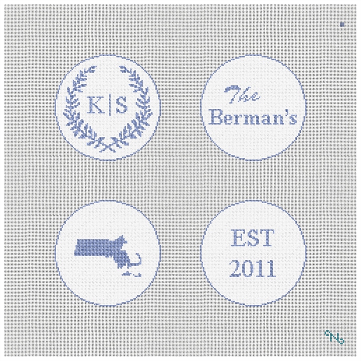 Personalized Wedding Coaster Set Needlepoint Kit Stitched Preview