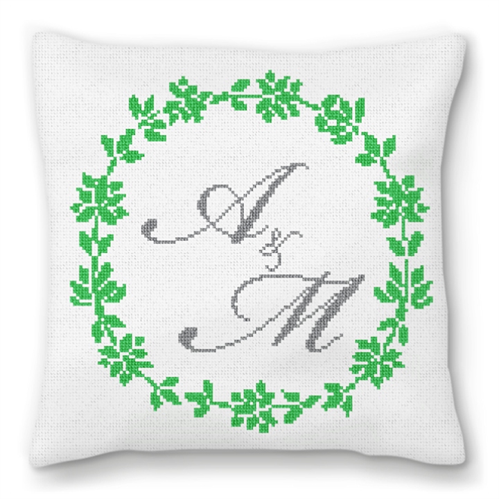 Personalized Wreath Needlepoint Wedding Pillow