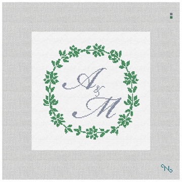 Personalized Wreath Needlepoint Wedding Pillow Kit Stitched Preview