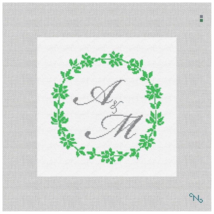 Personalized Wreath Needlepoint Wedding Pillow Kit Stitched Preview
