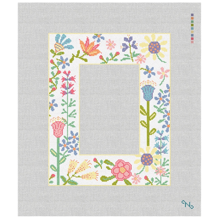 Petite Floral Picture Frame Needlepoint Kit Stitched Preview