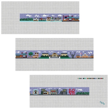 Philadelphia Landscape Needlepoint Belt Kit Stitched Preview