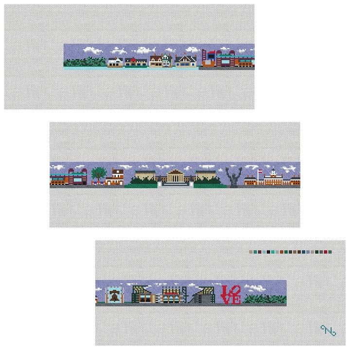 Philadelphia Landscape Needlepoint Belt Kit Stitched Preview