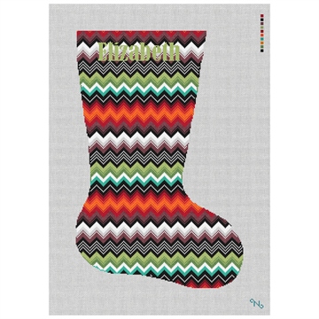 Phoenix Zig Zag Needlepoint Stocking Kit Stitched Preview