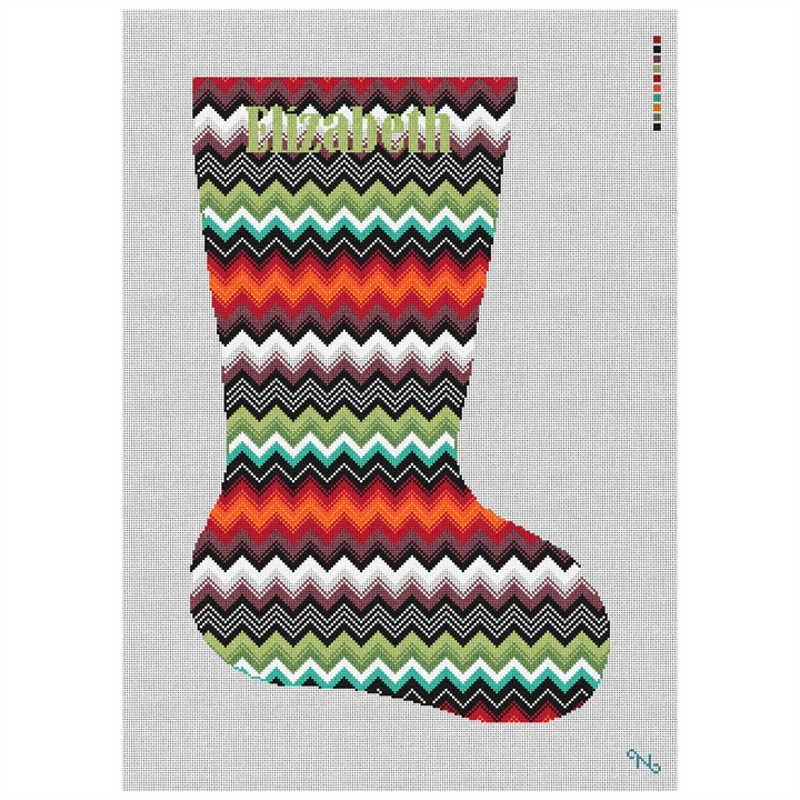 Phoenix Zig Zag Needlepoint Stocking Kit Stitched Preview