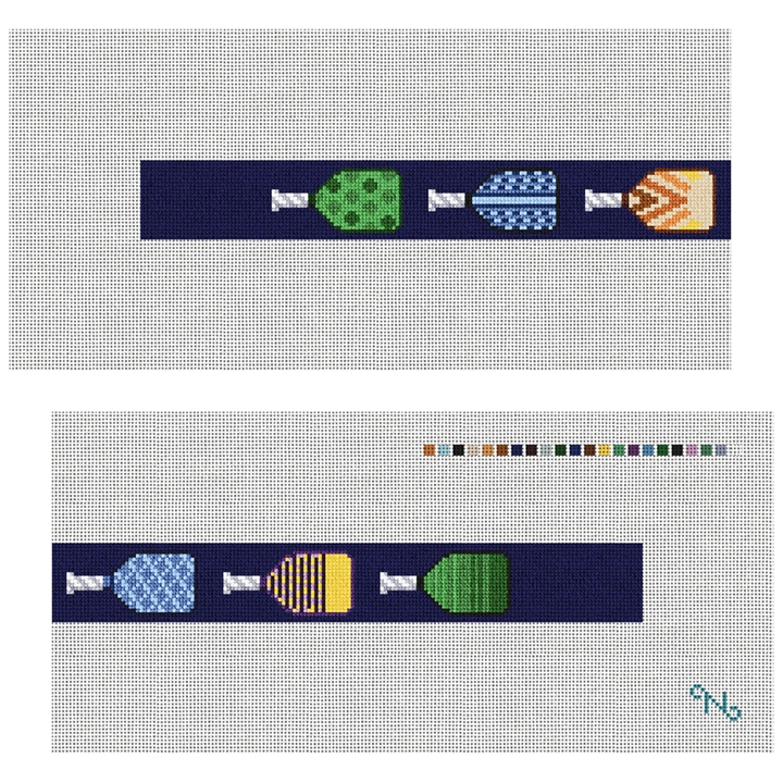 Pickleball Paddles Needlepoint Dog Collar Kit Stitched Preview