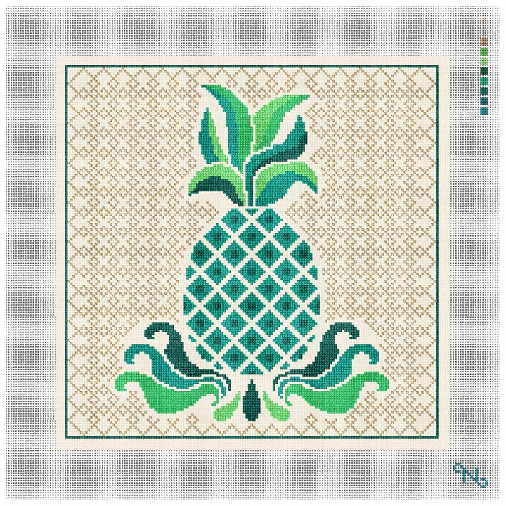 Pineapple Art Needlepoint Kit Stitched Preview
