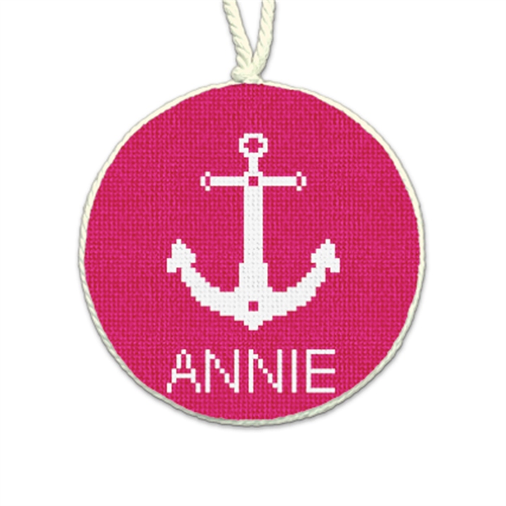 Pink Anchor Needlepoint Ornament