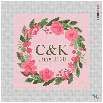 Pink Blush Wedding Needlepoint Pillow Kit Stitched Preview