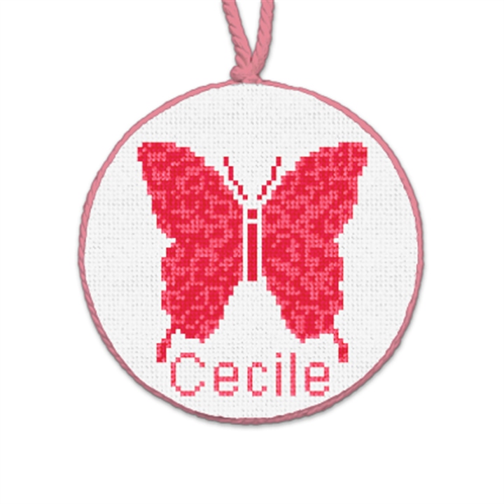 Pink Butterfly Needlepoint Ornament 