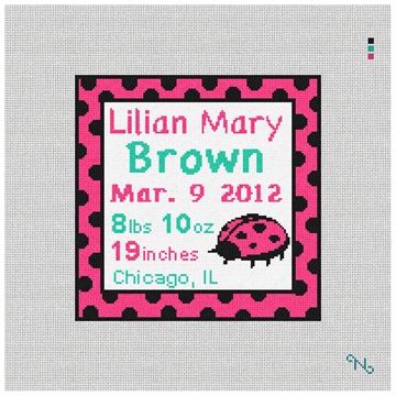 Pink Ladybug Needlepoint Baby Pillow Kit Stitched Preview