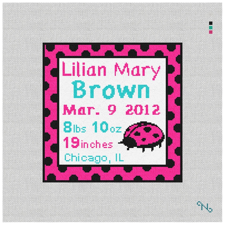 Pink Ladybug Needlepoint Baby Pillow Kit Stitched Preview