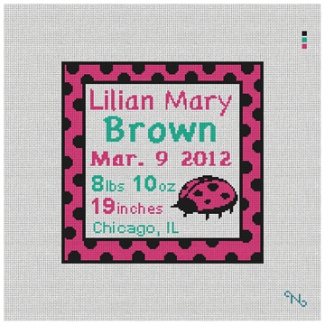 Pink Ladybug Needlepoint Baby Pillow Kit