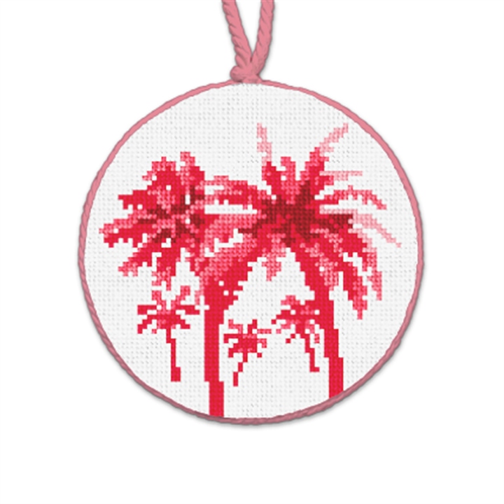 Pink Palm Trees Needlepoint Ornament
