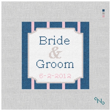 Pinstripe Ring Pillow Needlepoint Kit Stitched Preview