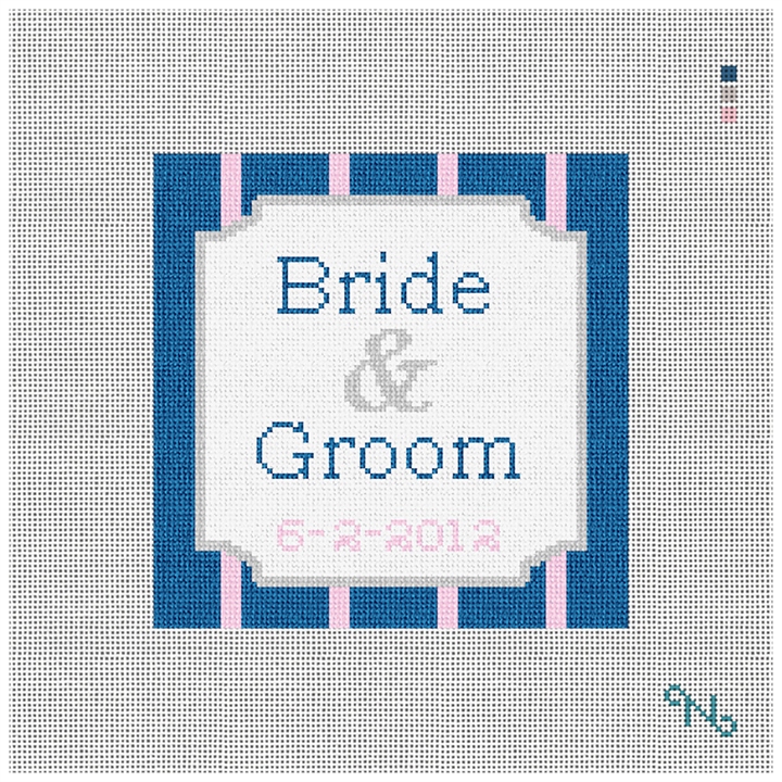 Pinstripe Ring Pillow Needlepoint Kit Stitched Preview