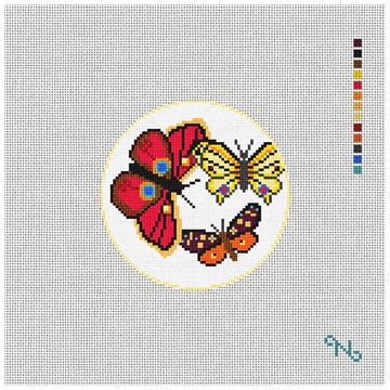 Playful Butterflies Needlepoint Ornament Kit Stitched Preview