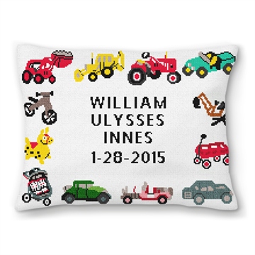 Playful Wheels Needlepoint Pillow