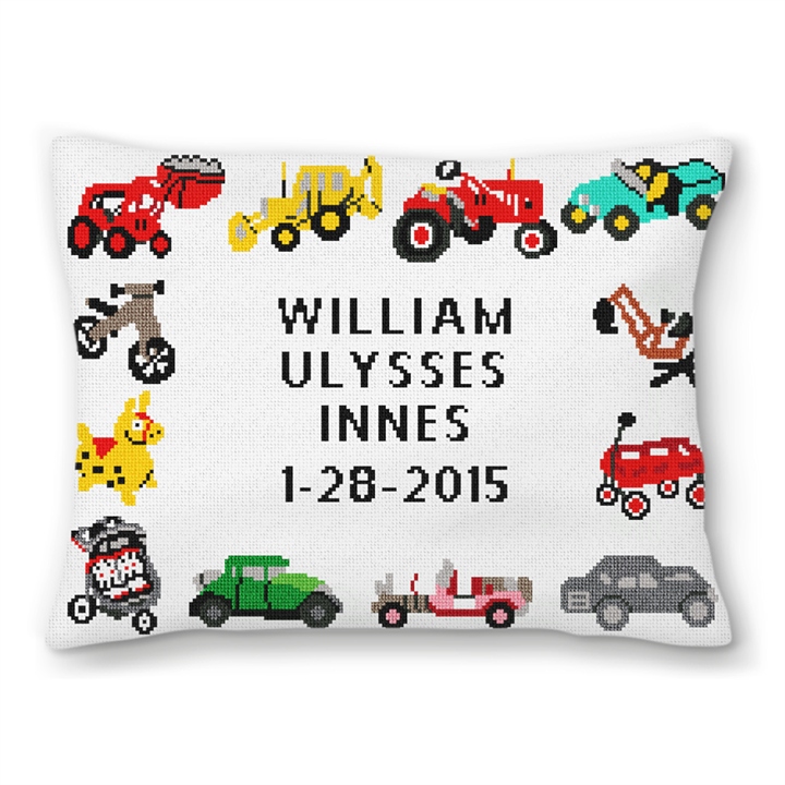 Playful Wheels Needlepoint Pillow