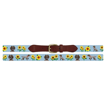 Pointer In The Sunflowers Needlepoint Belt