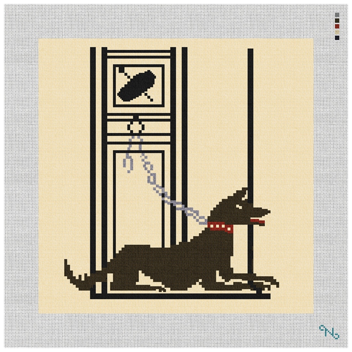 Pompeii Mosaic Guard Dog Needlepoint Pillow Kit Stitched Preview