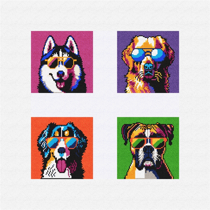 Pop Art Dogs Needlepoint Coaster Ornament Set Kit