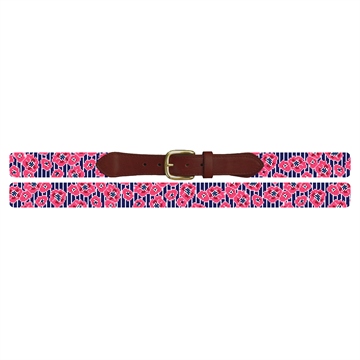 Preppy Floral Pinstripe Needlepoint Belt