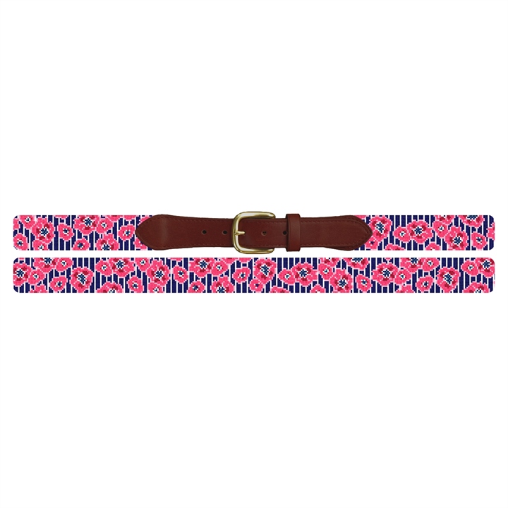 Preppy Floral Pinstripe Needlepoint Belt