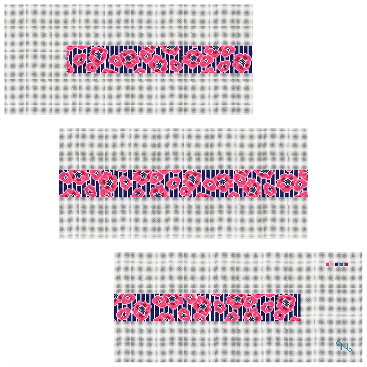 Preppy Floral Pinstripe Needlepoint Belt Kit Stitched Preview