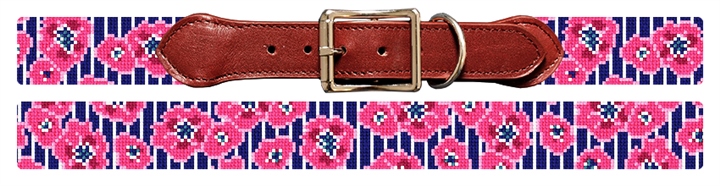 Preppy Floral Pinstripe Needlepoint Dog Collar