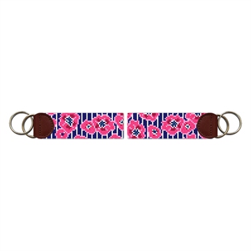 Preppy Floral Pinstripe Needlepoint Key Fob