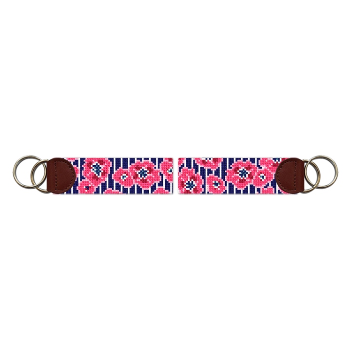Preppy Floral Pinstripe Needlepoint Key Fob