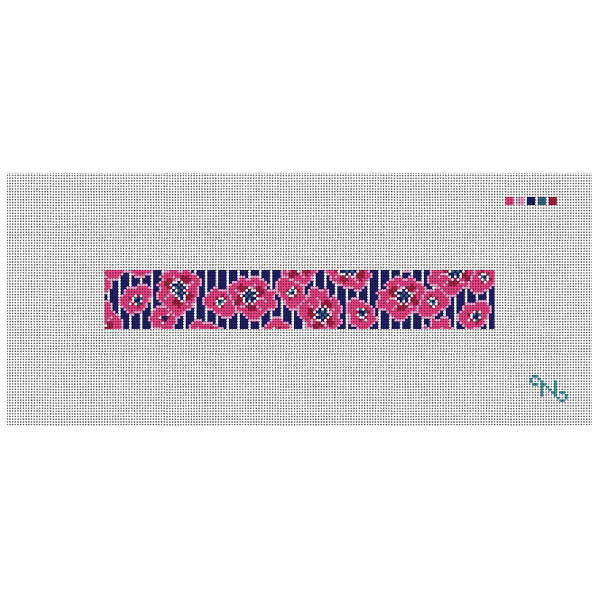 Preppy Floral Pinstripe Needlepoint Key Fob Kit