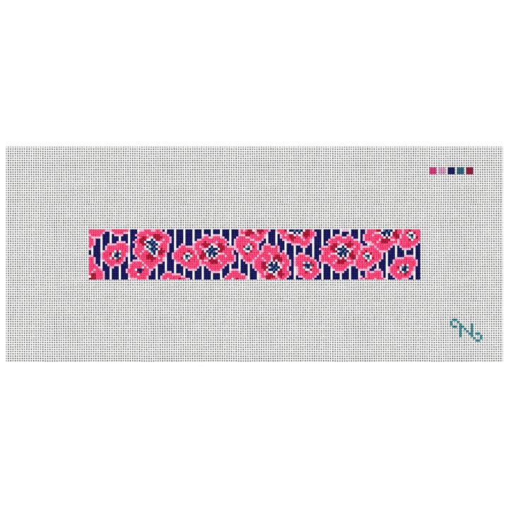 Preppy Floral Pinstripe Needlepoint Key Fob Kit Stitched Preview