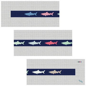 Preppy Great White Shark Needlepoint Belt Kit Stitched Preview