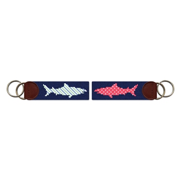 Preppy Great White Shark Needlepoint Key Fob