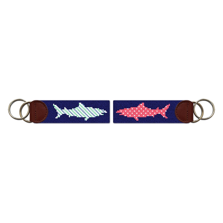 Preppy Great White Shark Needlepoint Key Fob