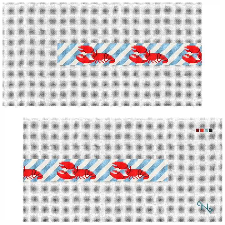 Preppy Lobster Needlepoint Dog Collar Kit Stitched Preview