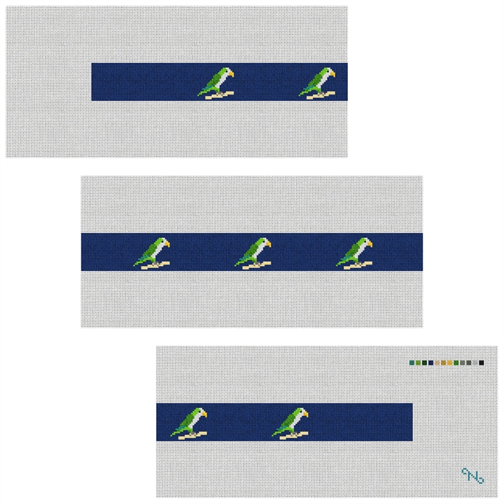 Preppy Parrot Needlepoint Belt Kit Stitched Preview