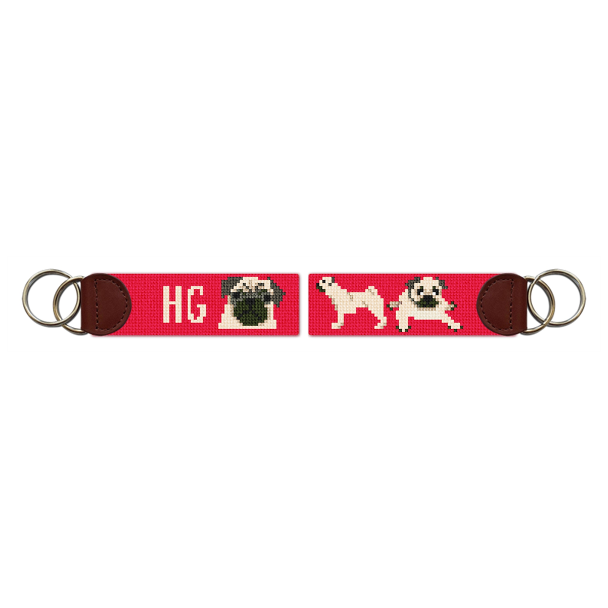 Preppy Pug Needlepoint Key Fob