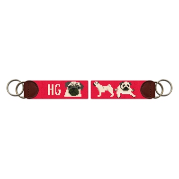 Preppy Pug Needlepoint Key Fob