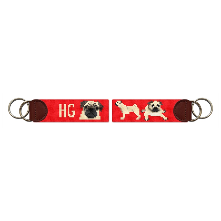 Preppy Pug Needlepoint Key Fob