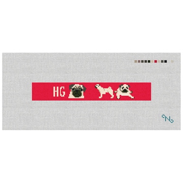 Preppy Pug Needlepoint Key Fob Kit Stitched Preview