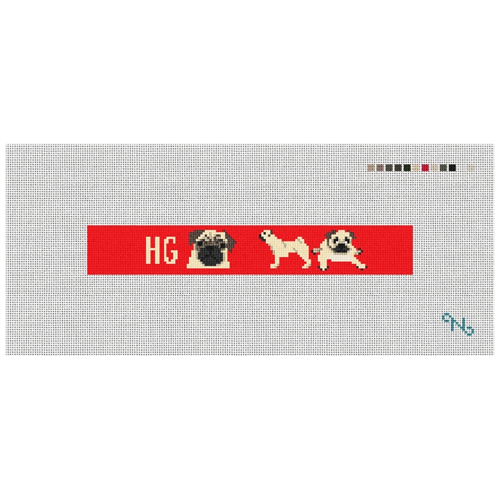 Preppy Pug Needlepoint Key Fob Kit Stitched Preview