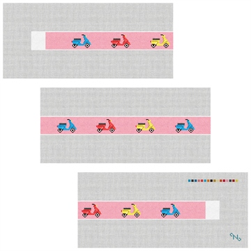Preppy Scooter Needlepoint Belt Kit Stitched Preview
