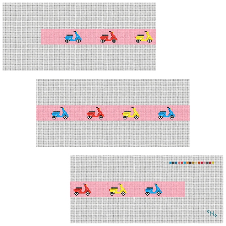 Preppy Scooter Needlepoint Belt Kit Stitched Preview