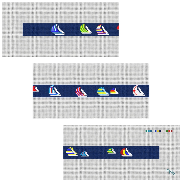 Preppy Spinnaker Needlepoint Belt Kit Stitched Preview