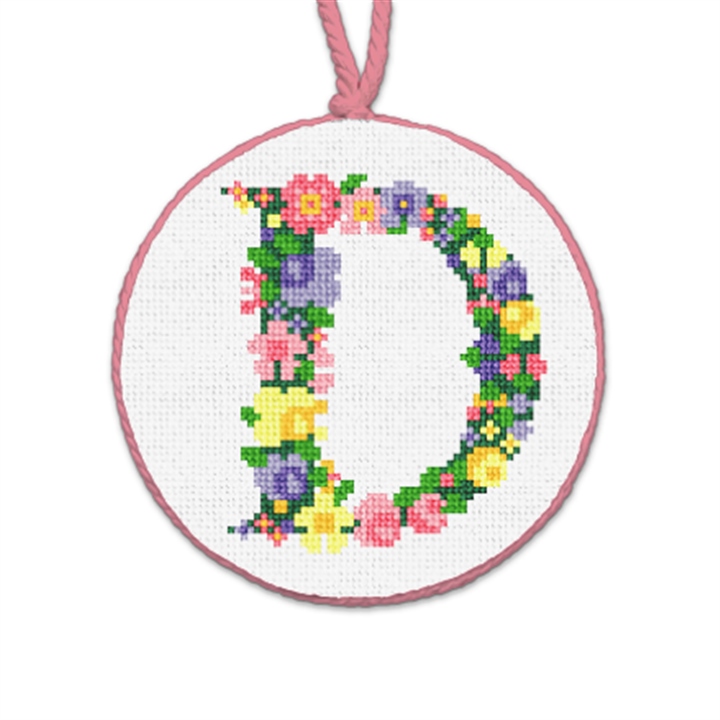 Pretty Posies Initial D Needlepoint Ornament